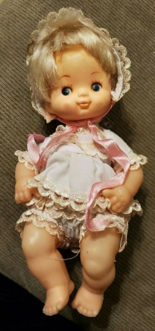 Vintage Poseable Baby Doll 6 Inches Tall Made In Hong Kong Pink / White Outfit