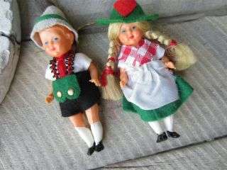 Vintage Dollhouse Miniature Celluloid German Boy Girl Jointed 3.  5 " Doll Set
