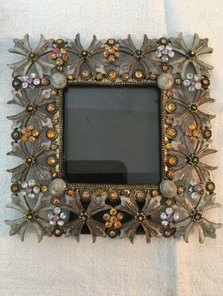 5” By 5” Antique Silver Tone Picture Frame With Bling And Black Velvet Back