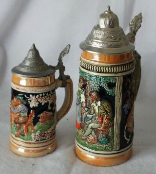 2 Antique Beer Stein - 1 Large And 1 Small