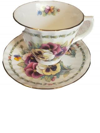 Mayfair Tea Cup And Saucer Purple/yellow Pansy Staffordshire Made In England