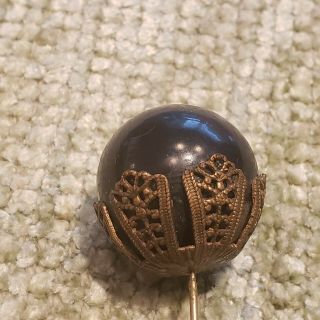 Antique Vintage Brass & Glass Ball Hat Pin Circa 1920 