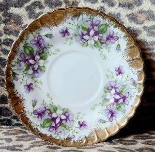 Vintage Royal Sealy Japan Purple Violet With Heavy Gold Trim Saucer