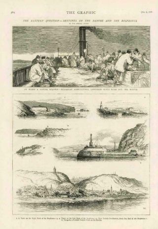 1876 - Antique Print Turkey Bosphorus Danube Steamer Black Sea Nicopolis (027)