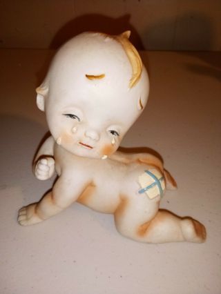 Vintage Crying Baby Kewpie Porcelain Figurine Made In Japan Cupid Blue Wing