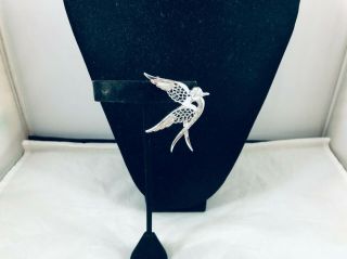 Vtg.  Sarah Coventry Silver Tone & Clear Rhinestone Rare Dove Bird Brooch