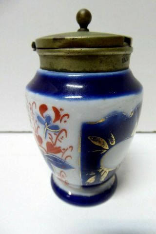 Antique Hand Painted Imari Porcelain Bone China Cobalt Blue Sugar / Mustard Pot