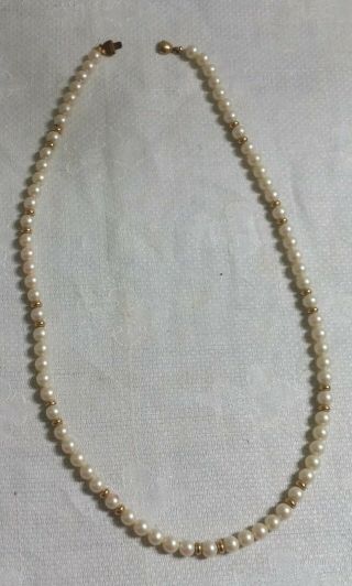 Vintage Monet Goldtone Metal.  18 " Wide Faux Pearl Glass Bead 20 " Necklace