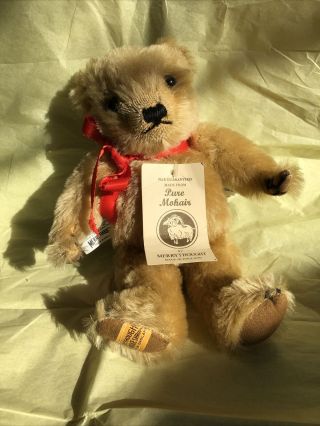 Vintage Merry Thought Mohair Teddy Bear Red Ribbon 11”