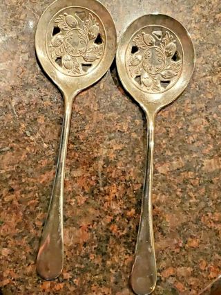2 Acorn Silver Plate Serving Spoon Slotted Spoons Leonard Silverplate Italy