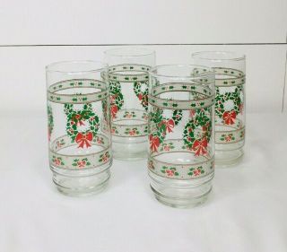 Vintage Victorian Christmas Set Of 4 Wreath Drinking Glasses