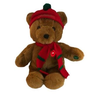 Ipm Inc Christmas Plush Teddy Bear Musical Light Up Heart Hat Scarf Stuffed 16”