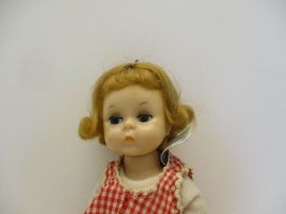 Early 60 ' s Vintage Madame Alexander WENDY Blonde Wig ALEX BKW Tag Red Checked 3