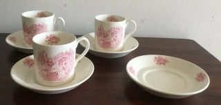 Rex Whistler Design Wedgewood Made In England 3 Cups,  4 Saucers