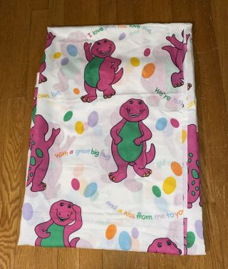 Vintage 1990s Barney The Purple Dinosaur Full Flat Bed Sheet Craft Cutter Fabric