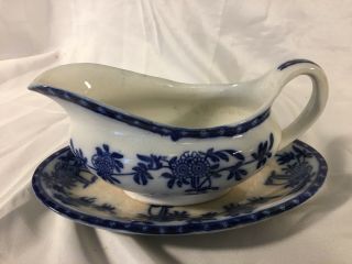 Antique Upper Hanley Pottery Gravy Boat And Detached Tray,  Madras Pattern