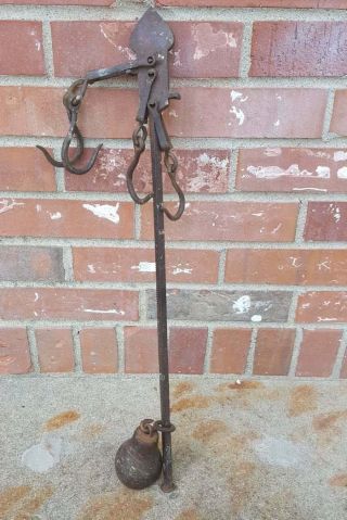 Vintage Scale 4 Hook Cast Iron Hanging Arm Balance Scale Farm Meat 22 "