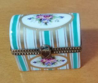 Rare Limoges Trinket Box Chest Shape With Multicolor Flowers