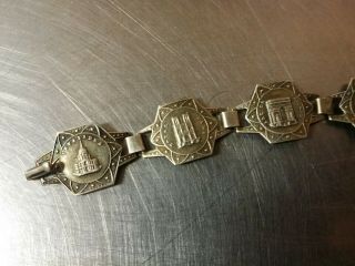 Antique French Silver Souvenir Paris 7 Panel Bracelet,  Filigrane Depose,  5 - 3/4 