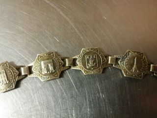 Antique French Silver Souvenir Paris 7 Panel Bracelet,  Filigrane Depose,  5 - 3/4 