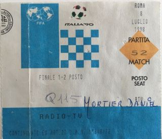 V Rare 1990 Wc Final W Germany V Argentina Journalist (d Mortier - Belgium) Ticket