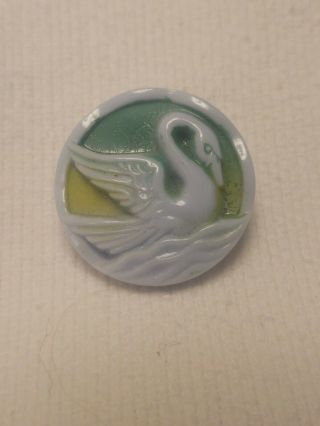 Vintage Baby Blue,  Glass,  Swan Button,  1 "