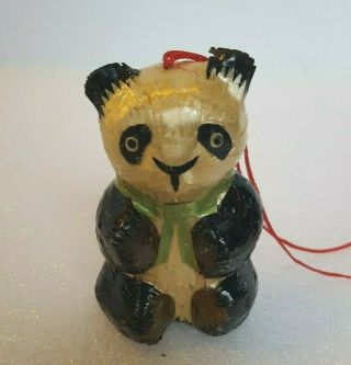 Vintage Bamboo Covered Panda Christmas Ornament - Made In China Rare