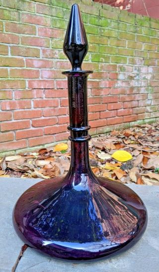 Rare Amethyst Purple 15.  5 " Mid Century Italian Glass Genie Bottle Italy Empoli