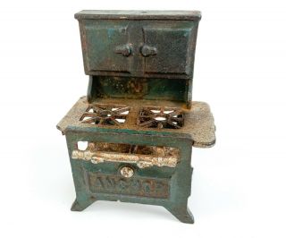 Antique Anchor Cast Iron Dollhouse Wood - Burning Style Oven Stove - Hunter Green