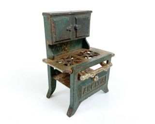 Antique Anchor Cast Iron Dollhouse Wood - burning style Oven Stove - hunter green 3
