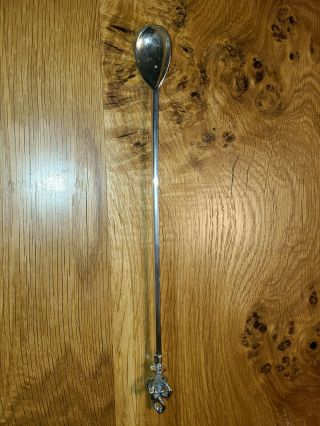 Antique 800 Silver Long Spoon With Lovely Crown Finial