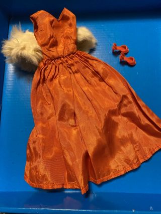 Vintage Barbie Clone Irange Gown,  Wrap And Shoes