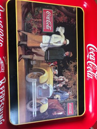 Coca - Cola Coke Tray 1987 Touring Car Antique Metal From 1924 Poster/red Border