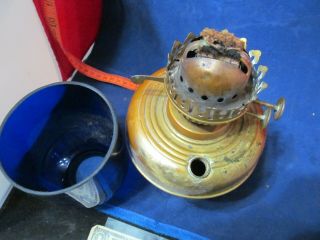Antique Brass Color Oil Lamp W 2 Burner Cobalt blue globe 3