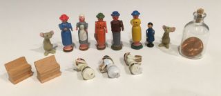 Vintage Artisan Teensy Tiny Wooden Peg Dolls Dollhouse Miniature Mini People