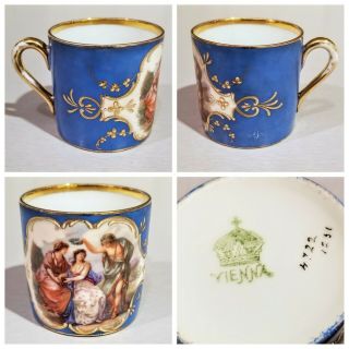 Vintage/antique Marked Crown Royal Vienna Style Porcelain Blue Gold Tea Cup Rare