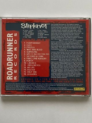 Slipknot Iowa Promotional Cd Rr Promo 403 Rare Prerelease Demo Cd