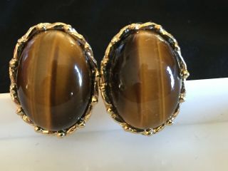 Real Tiger Eye Cuff Links Gold Tone Never Worn Vintage