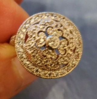 Antique Art Deco Round Filigree Silver Ring Size 6.  75 Gorgeous Filligree