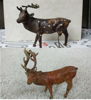 Set Of Two Antique Papier Mache Toys Deers Animals Art