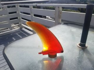Vintage 7 1/2 " Surfboard Surfboards Fin Two Color Rainbow Rare Red Yellow Clear