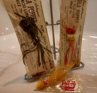 2 Nos Fishing Lure Fred Arbogast Hula Popper Yellow And Doll Fly