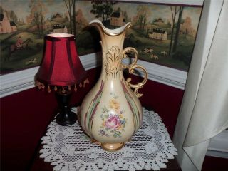 Vintage Italy Pitcher Hand Painted Gold Gilt Handle Rare