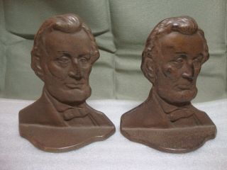 Antique 1928 Connecticut Foundry Cast Iron Bookends Abraham Lincoln Bust