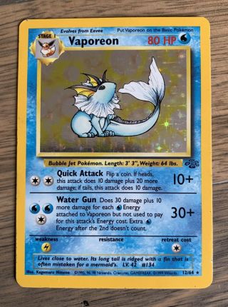 Vaporeon Pokemon Card - Jungle Set Holo Rare 12/64 - 1999 English