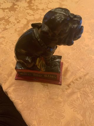 Vintage Cast Iron Mechanical Bull Dog Antique Piggy Bank