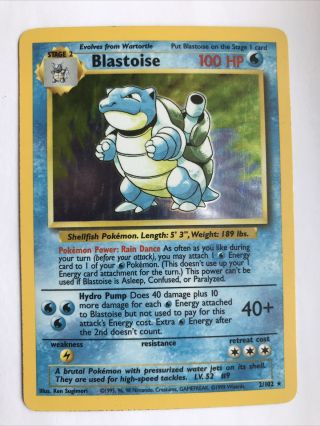 1999 Pokemon Base Set 1 Unlimited Blastoise Holo Rare - 2/102
