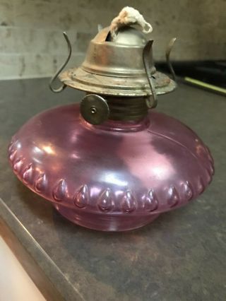 Antique Vintage Oil Kerosene Burning Lamp With Pink Glass