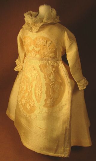 Vintage Doll Dress For 16 " - 17 " Bisque Doll - Ivory Cut - Work Embroidery