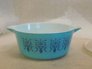 Pyrex Saxony Tree of Life 475 - B Turquoise Casserole 2.  5 Qt with Lid,  RARE 2